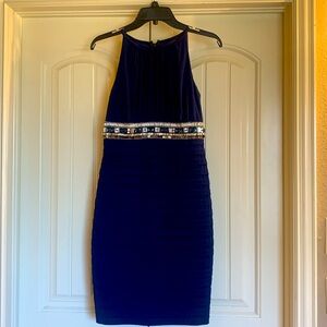 Gorgeous size 6 navy blue dress with beaded and jeweled waistline